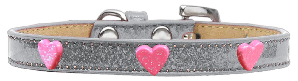 Pink Glitter Heart Widget Dog Collar Silver Ice Cream Size 18